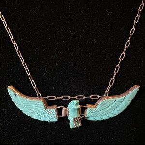 Vintage Handmade Navajo Turquoise & Sterling Articulated Eagle Necklace - Auth.